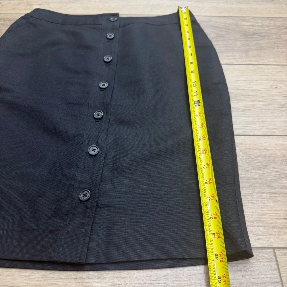 LRL Ralph Lauren Vintage Black Linen Button Front Pencil Skirt Scandi Academia 6